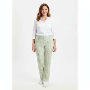 MetroStyle Stretch Green White Shimmer Ikat Stripe Straight Leg Pants Size 18